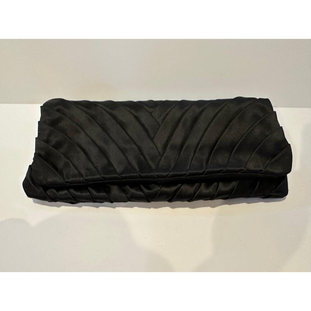 Elie Tahari Satin Textured Clutch Purse Black Evening Bag Elegant 5.5x12